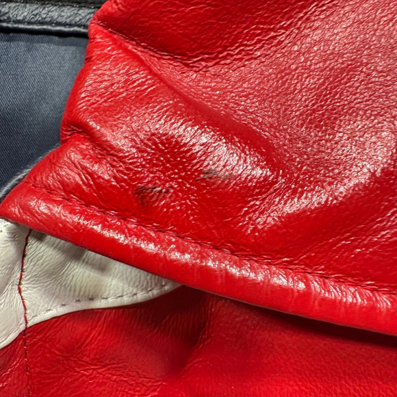 Vintage Leather USA Bomber Jacket American Flag Patriotic Stars & Stripes Moto - Picture 15 of 15